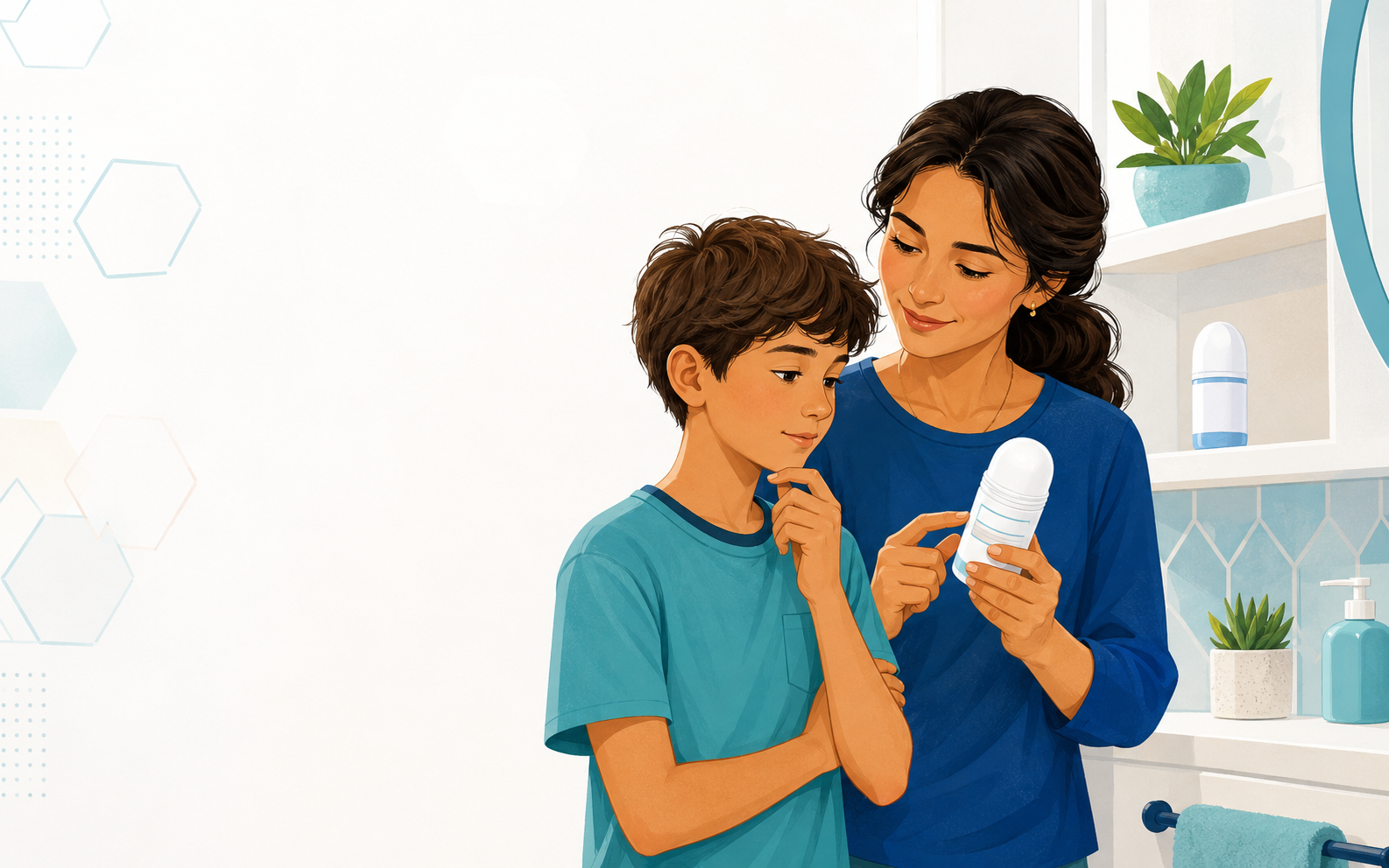 Responsável e criança observando o rótulo de um produto