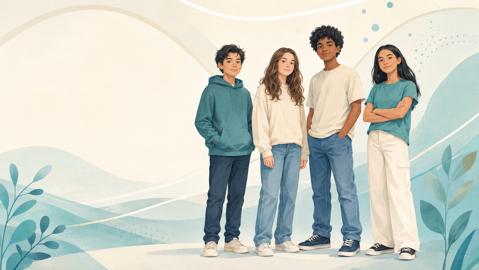 Ilustração acolhedora de adolescentes em diferentes fases do desenvolvimento